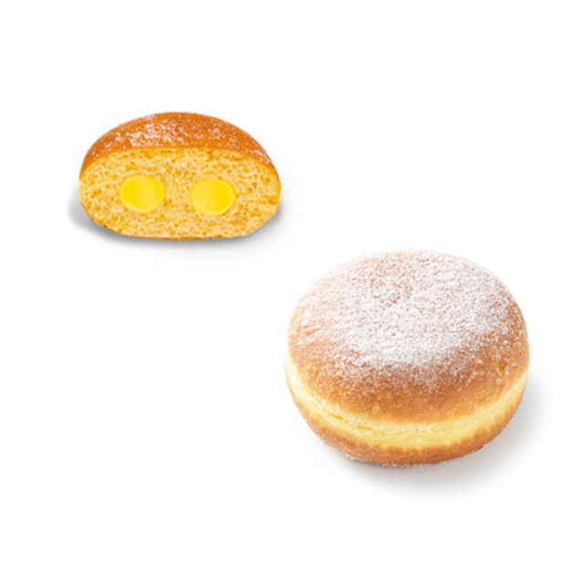 Krapfen de crema pastelera espolvoreado de azúcar