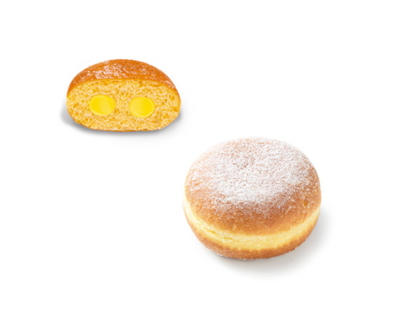 Krapfen de crema pastelera espolvoreado de azúcar